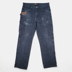 Wrangler Riggs Workwear Carpenter Pants Men's 34x34 Black Canvas Distressed Y2K